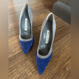 Manolo Blahnik Suede Heels in Blue and Gray